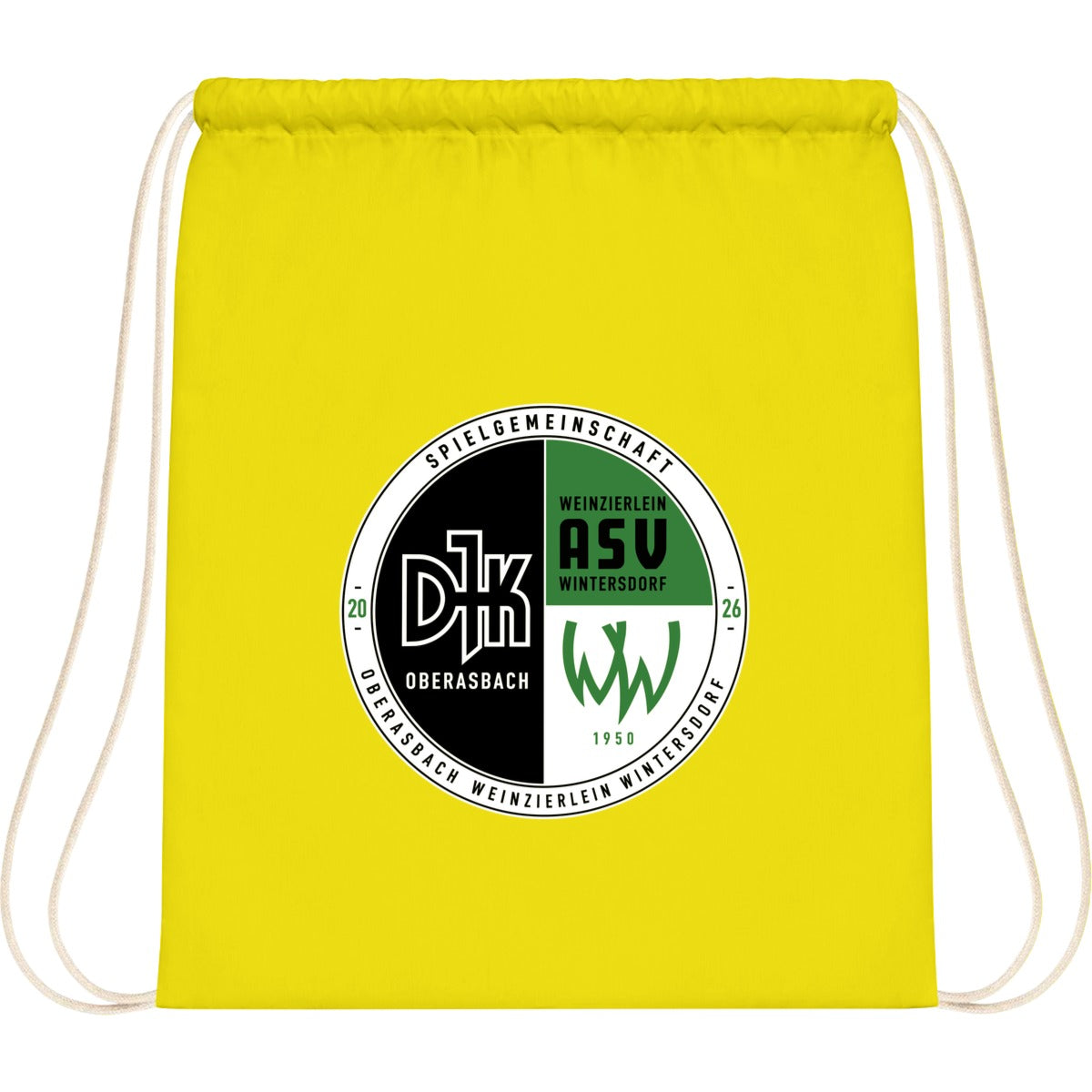 WM110-Cotton-Gymsac – Vereinslogo mittig groß Yellow Vorderseite