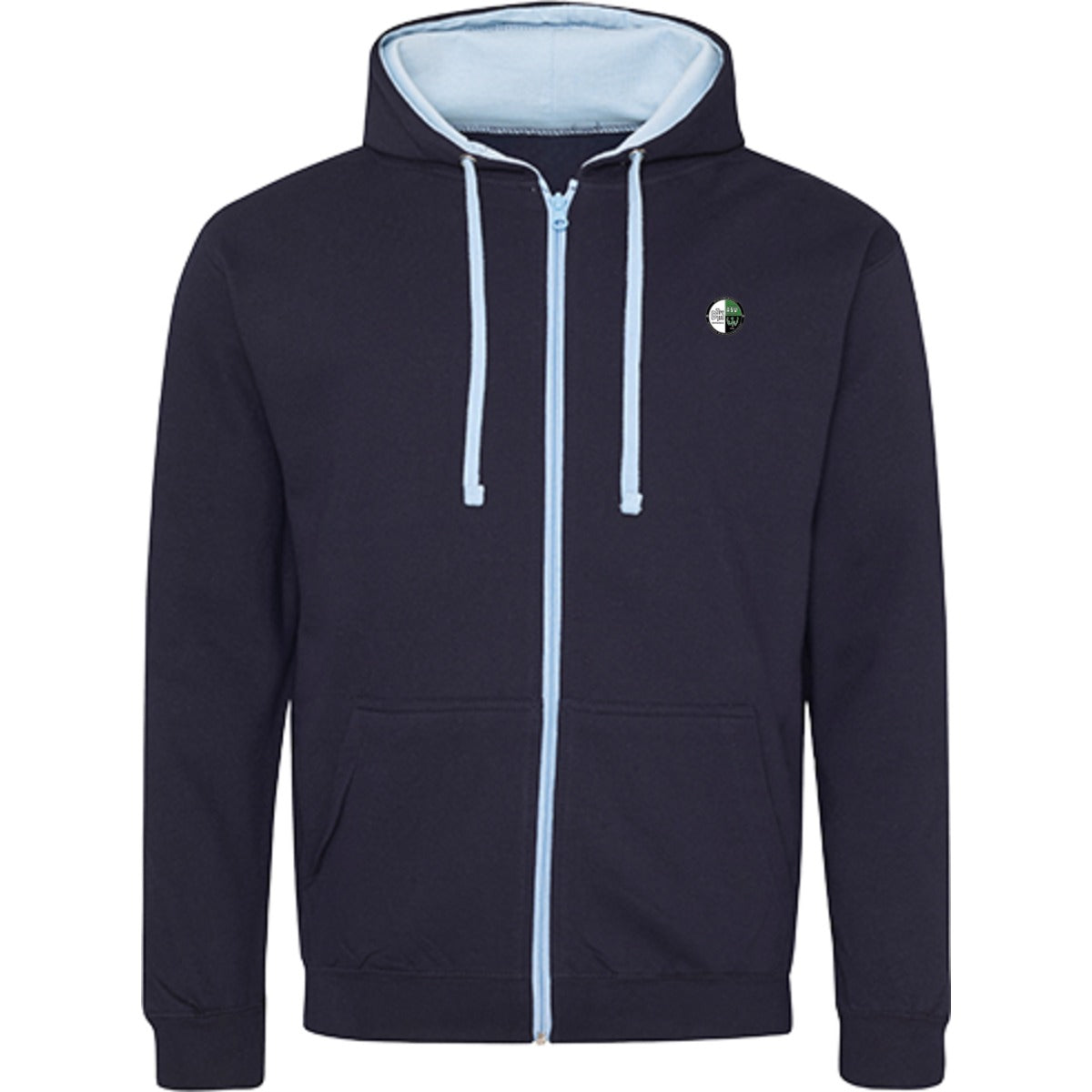 Varsity Zoodie Zip Hoodie JH053 – Vereinslogo herzseitig New French Navy/Sky Blue Vorderseite