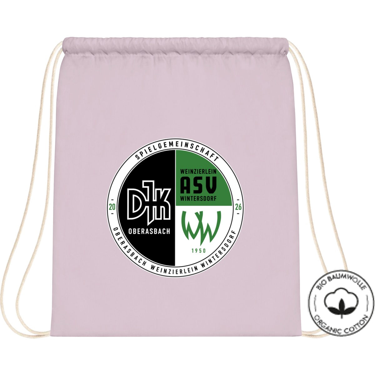 Organic Gymsac Bio Baumwolle WM810 – Vereinslogo mittig groß Pastel Pink Vorderseite