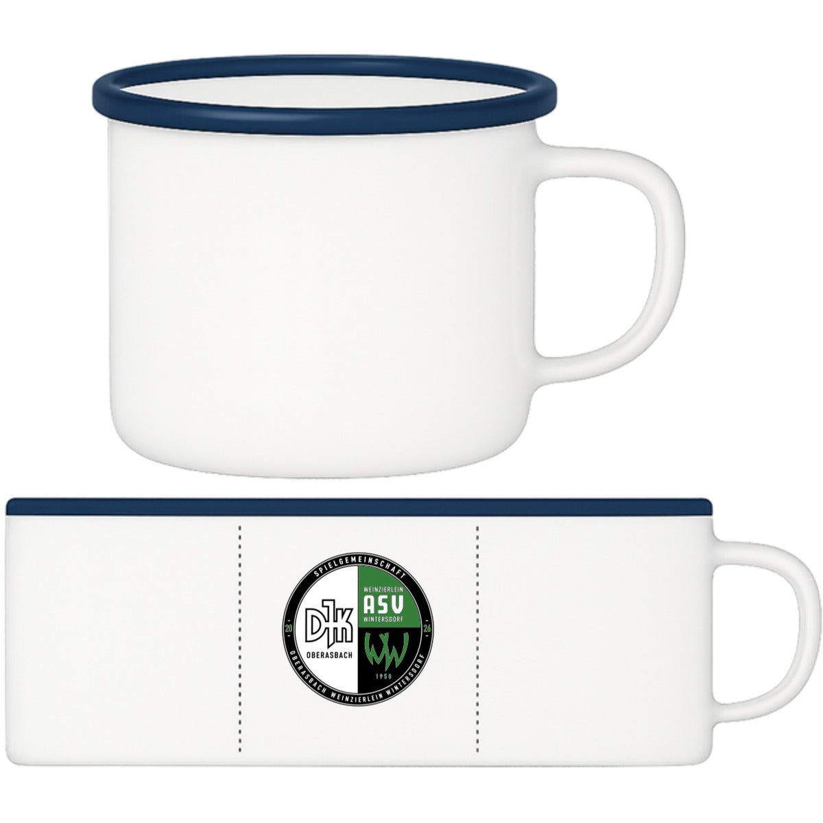 Emaille Tasse EMAILLE-12N – Vereinslogo mittig groß Blau Vorderseite