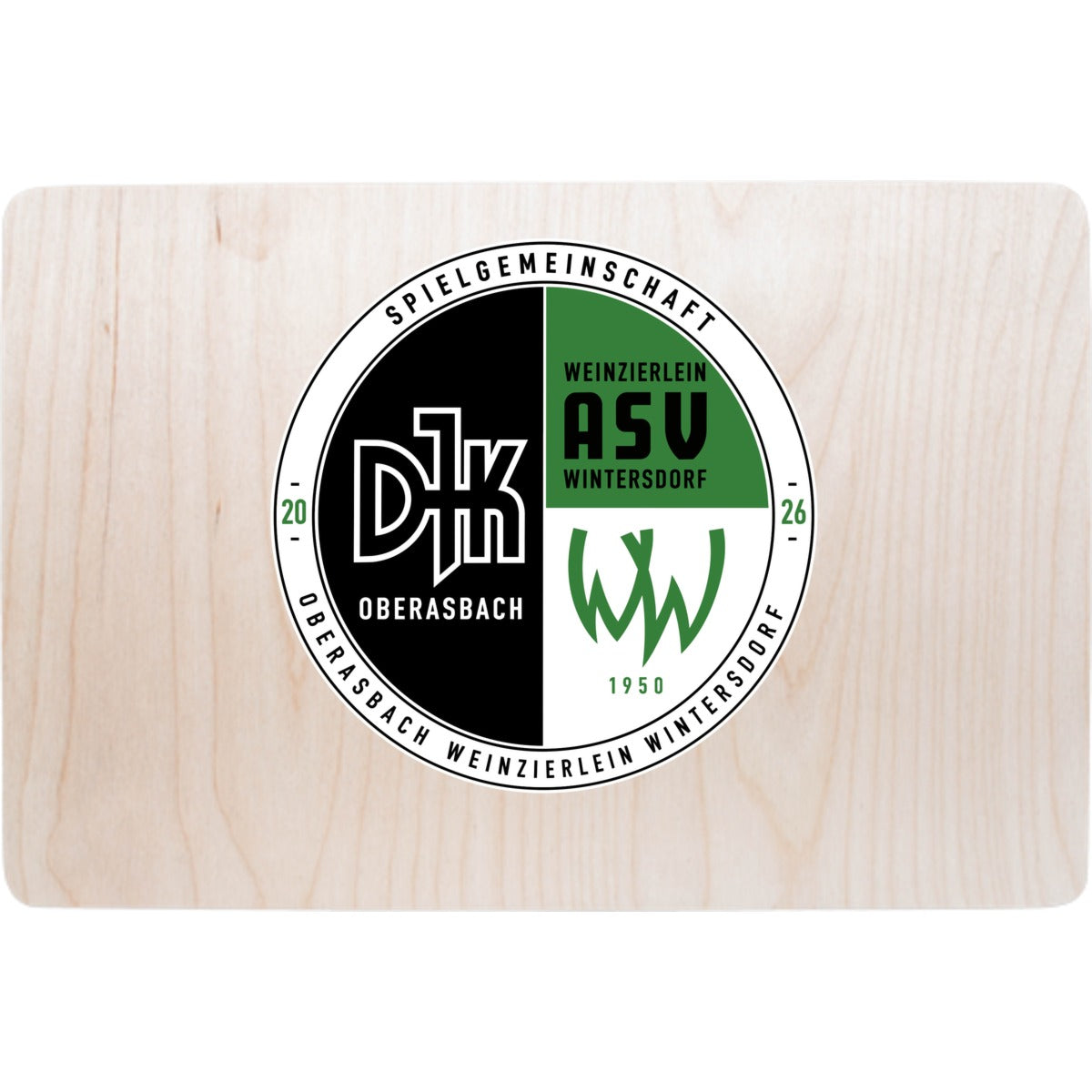 Holzkiste Erinnerungsbox personalisieren EB02 – Vereinslogo mittig groß Holz Vorderseite