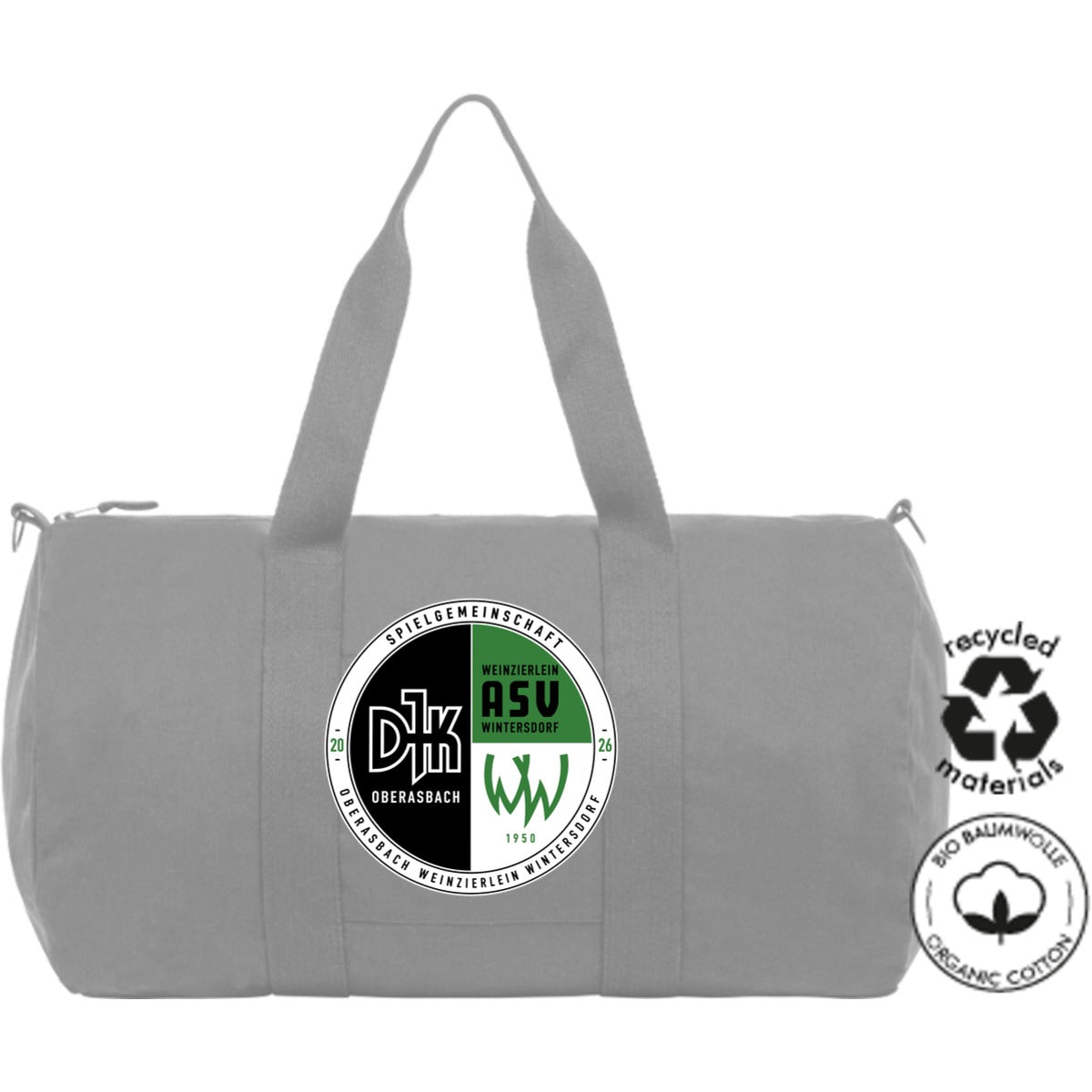 Nachhaltige Duffle Bag Tasche STAU892 – Vereinslogo mittig groß Heather Grey Vorderseite