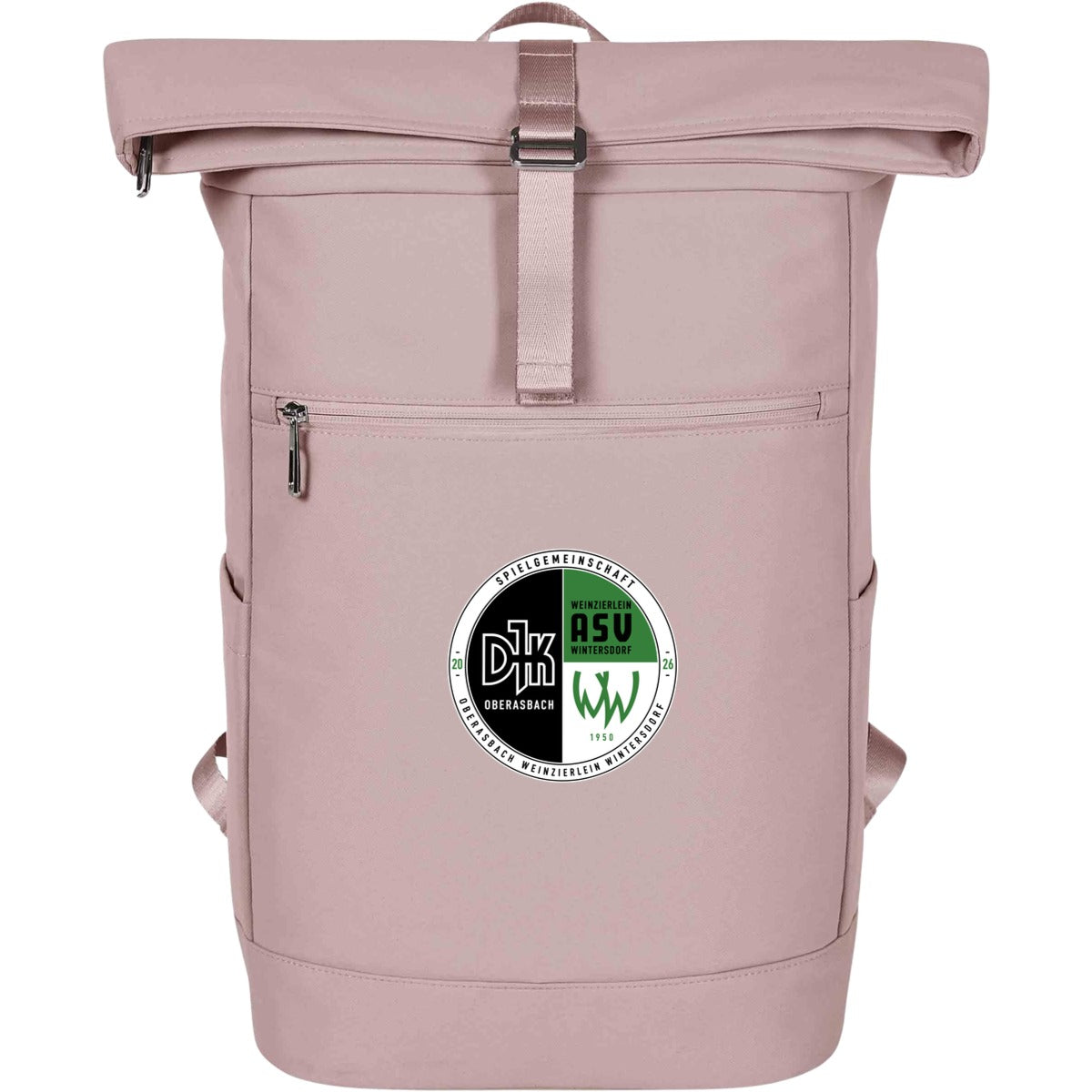 Stylischer Rolltop Laptop Rucksack Star HF18061 – Vereinslogo mittig groß Old Pink Vorderseite