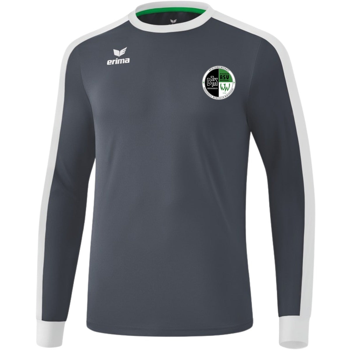 Retro Star klassisches Langarm Trikot E31421M – Vereinslogo herzseitig Slate Grey/Weiß Vorderseite