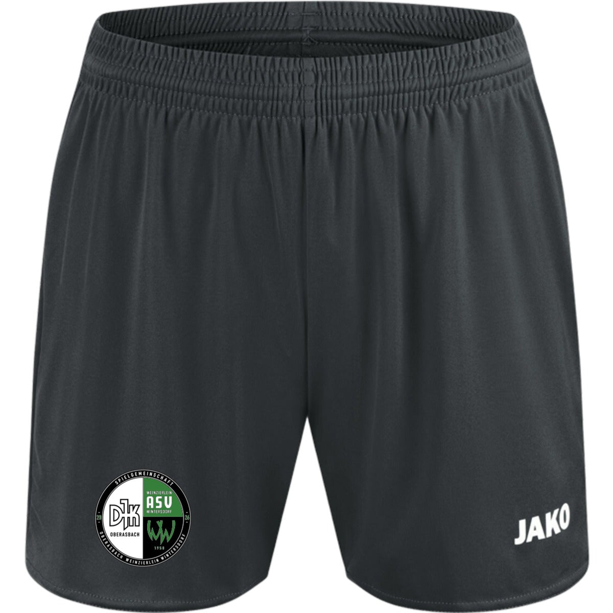JAKO Sporthose Manchester 2.0 ohne Innenslip Damen 4400D – Vereinslogo am Bein Anthrazit Vorderseite