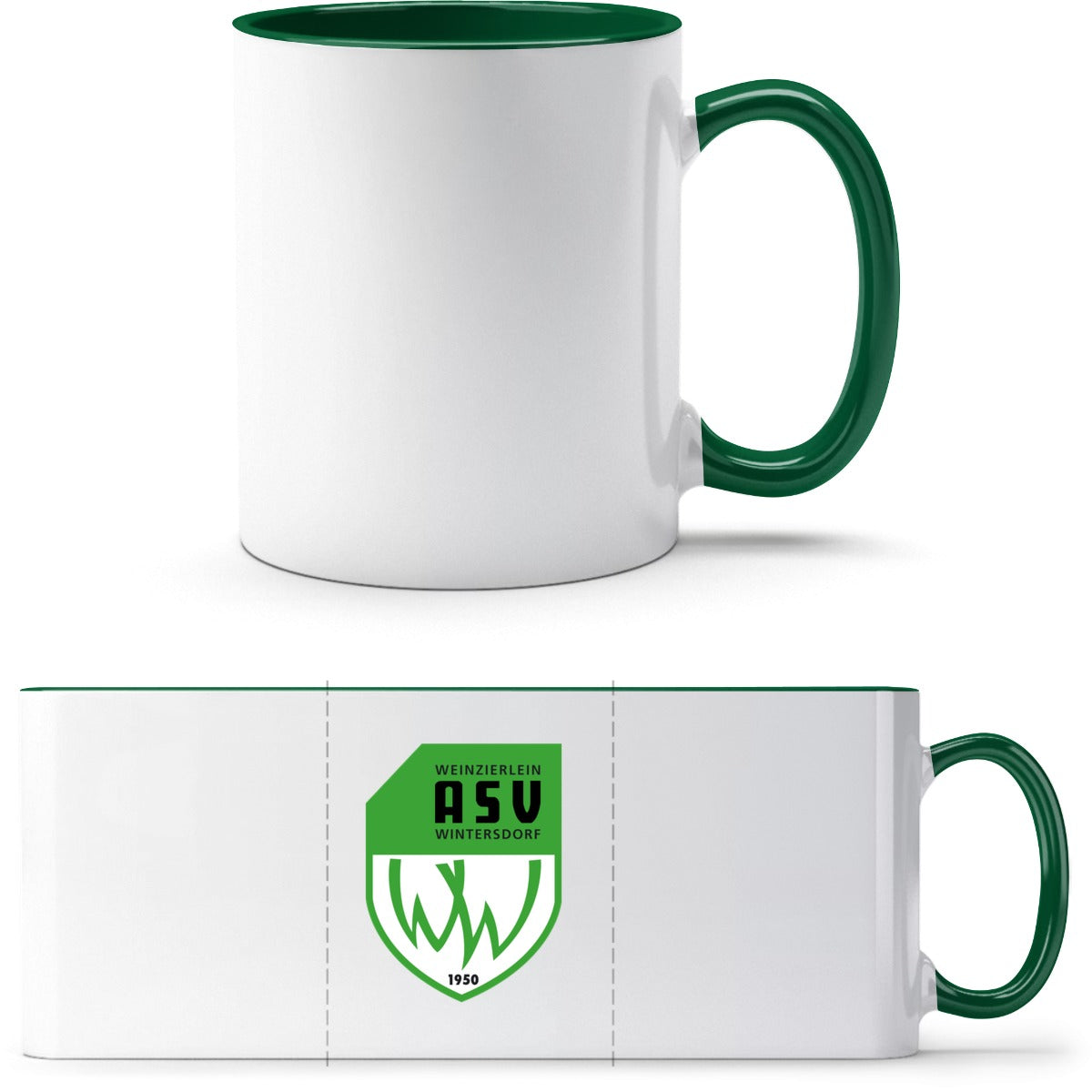 Q9061 Tasse – ASV-Wappen mittig groß Weiß/Dunkelgrün Vorderseite