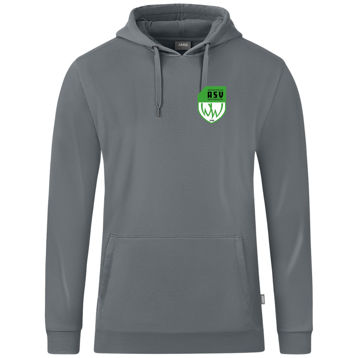 JAKO Kapuzensweat Organic C6720 – ASV-Wappen herzseitig Steingrau Vorderseite