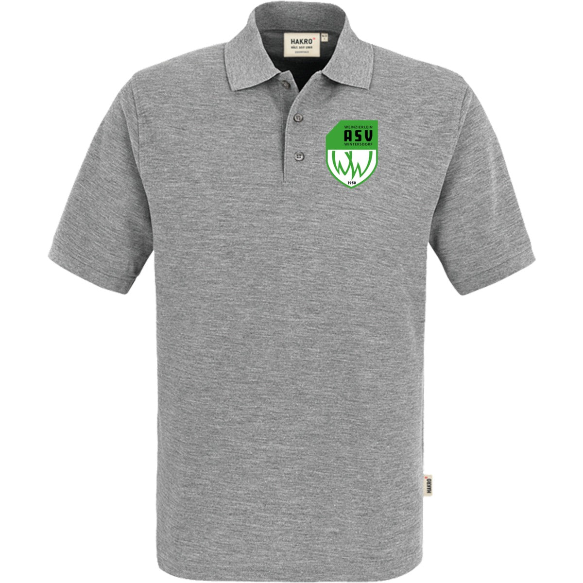 NO. 800 HAKRO POLOSHIRT TOP – ASV-Wappen herzseitig Grau Meliert Vorderseite