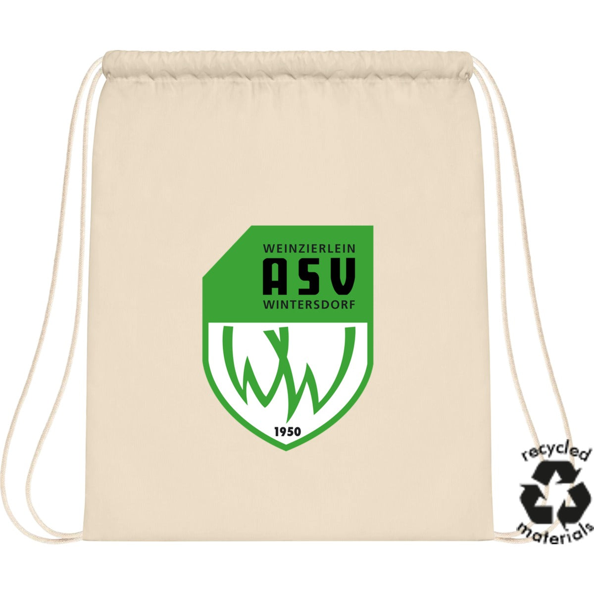 Turnbeutel Recycled Baumwolle WM910 – ASV-Wappen mittig groß Natural Vorderseite