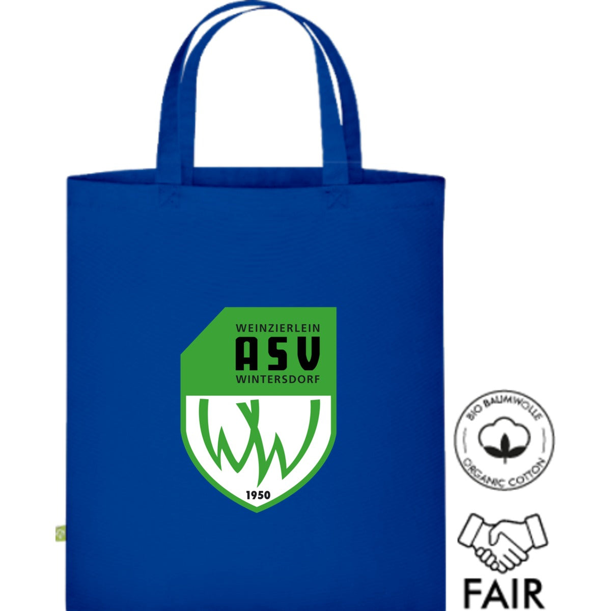 Fairtrade Henkeltasche aus Bio-Baumwolle XT500N – ASV-Wappen mittig groß Royal Vorderseite