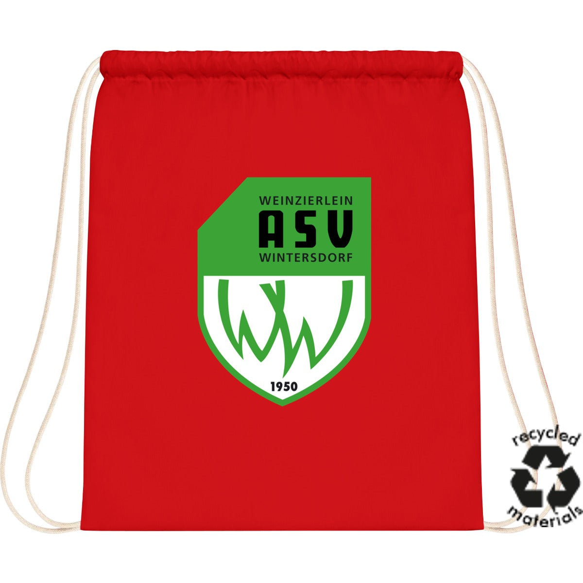 Turnbeutel aus recycelter Baumwolle XT450 – ASV-Wappen mittig groß Red Vorderseite