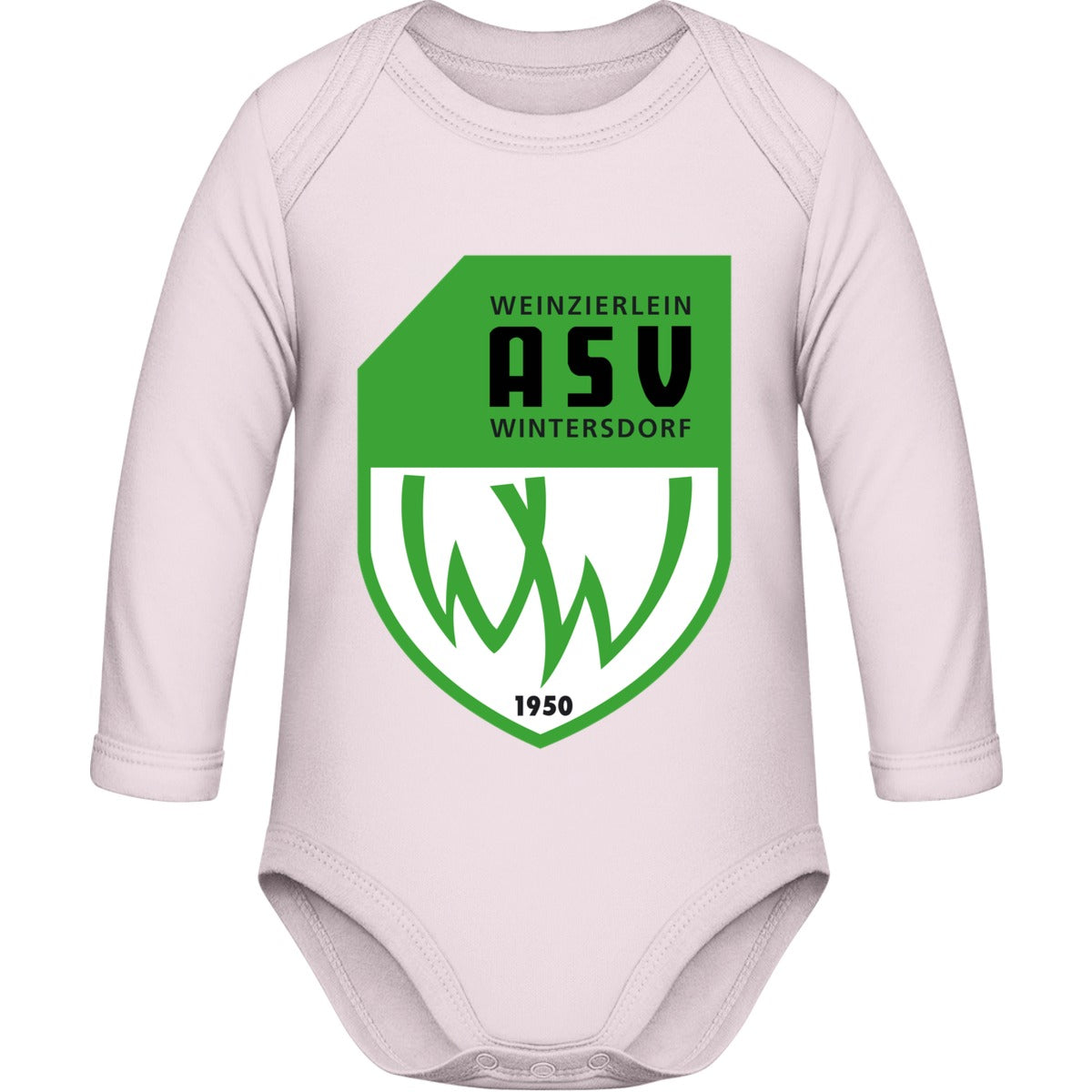 Bio Baby Strampler langarm BZ30 – ASV-Wappen mittig groß Powder Pink Vorderseite