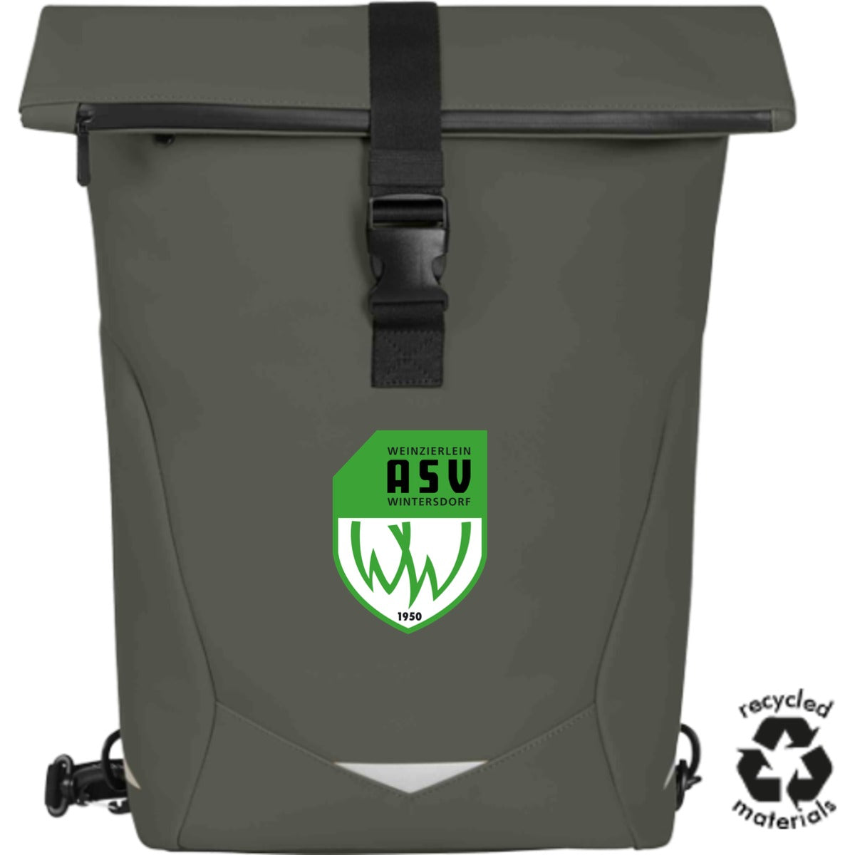 Fahrrad Rolltop-Rucksack und Tasche für Gepäckträger Orbit HF18063 – ASV-Wappen mittig groß Olive Vorderseite