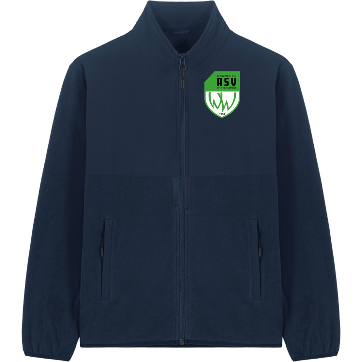 Unisex Fleecejacke aus recyleten Materialien Trekker STJU242 – ASV-Wappen herzseitig French Navy Vorderseite