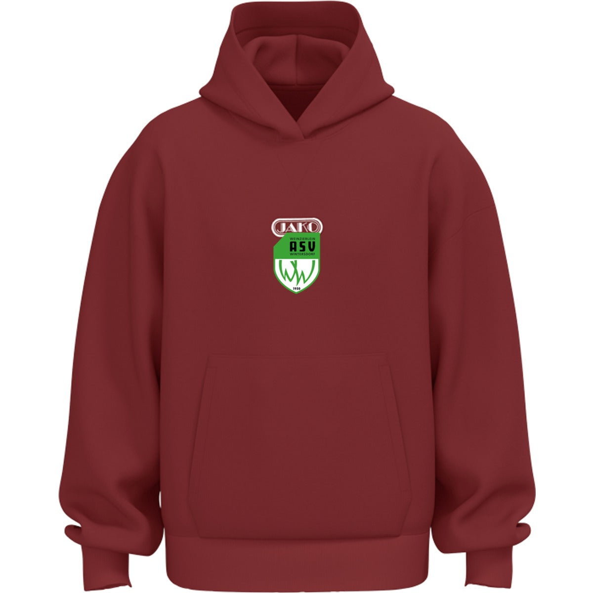 JAKO Wardrobe Bio-Kapuzensweat 6761 – ASV-Wappen exklusiv rubinrot Vorderseite