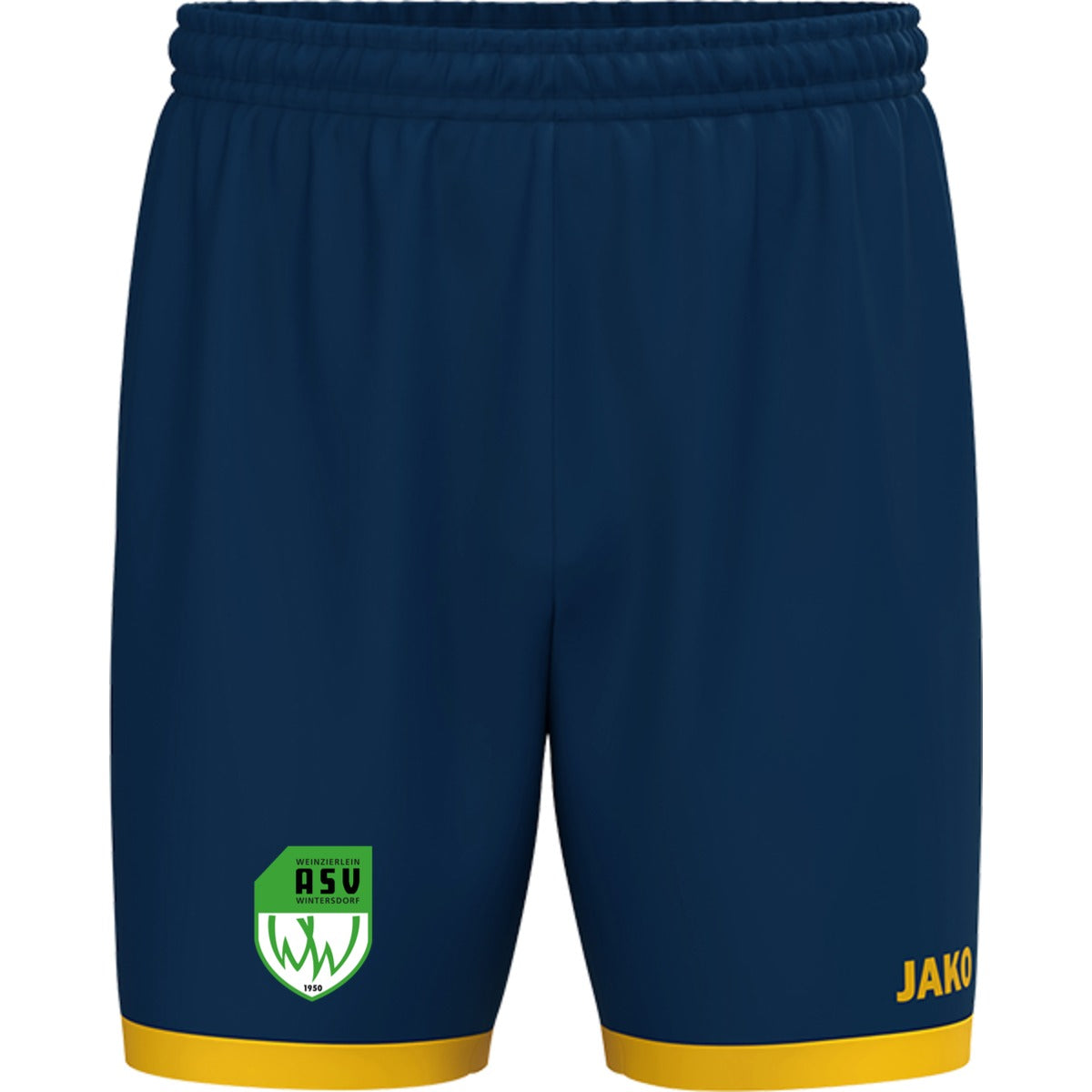 JAKO Kinder Sporthose One Shorts gestalten 4420K – ASV-Wappen am Bein Navy/Citro Vorderseite