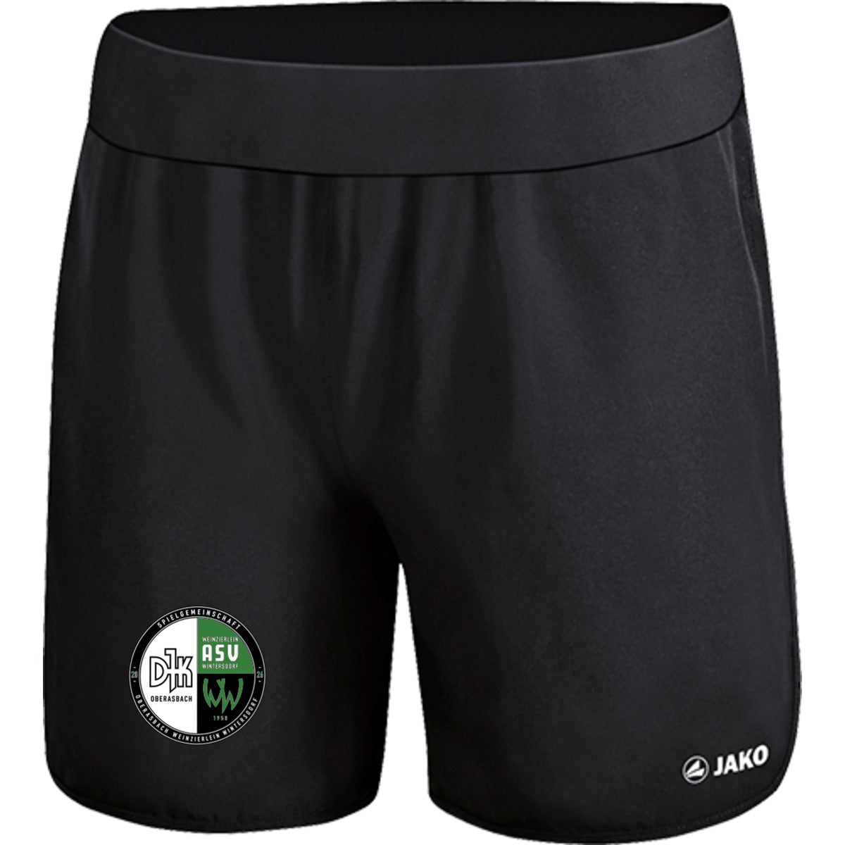 6275W-Womens-Shorts – Vereinslogo am Bein Schwarz Vorderseite