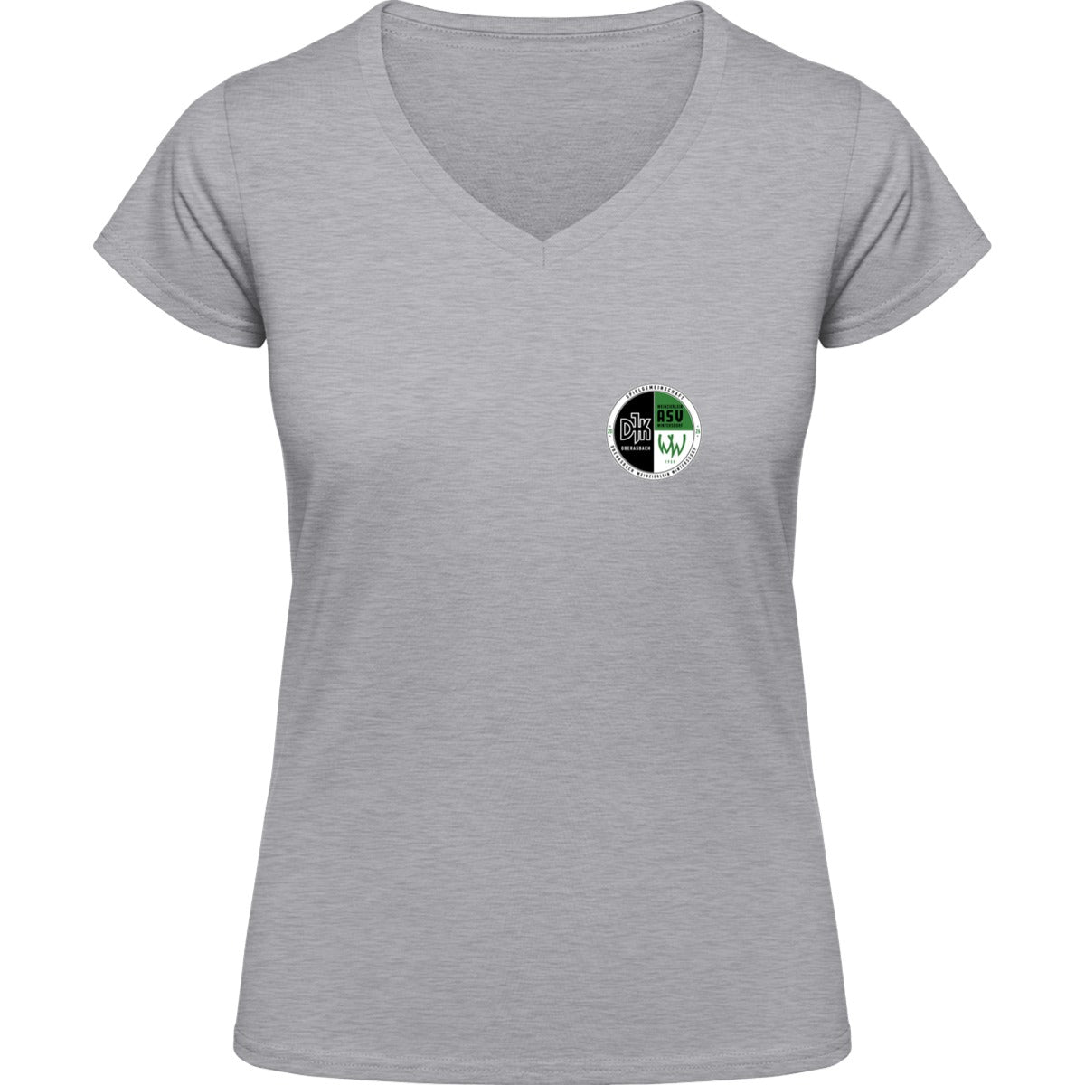NO. 126 HAKRO DAMEN V-SHIRT CLASSIC – Vereinslogo herzseitig Ash meliert Vorderseite