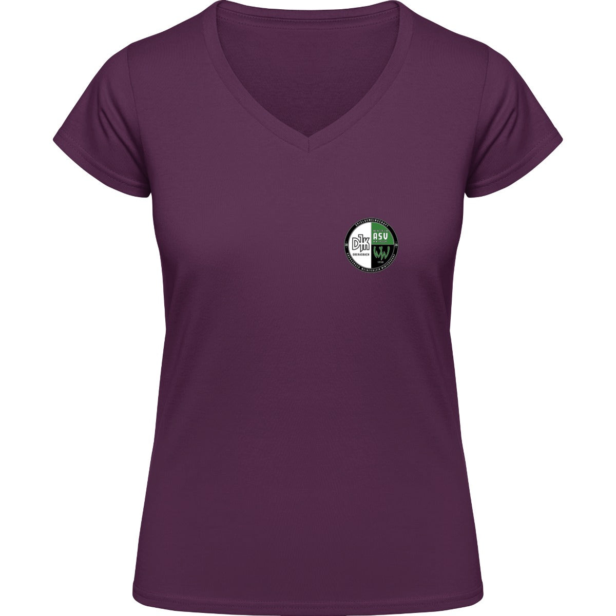 NO. 126 HAKRO DAMEN V-SHIRT CLASSIC – Vereinslogo herzseitig Aubergine Vorderseite