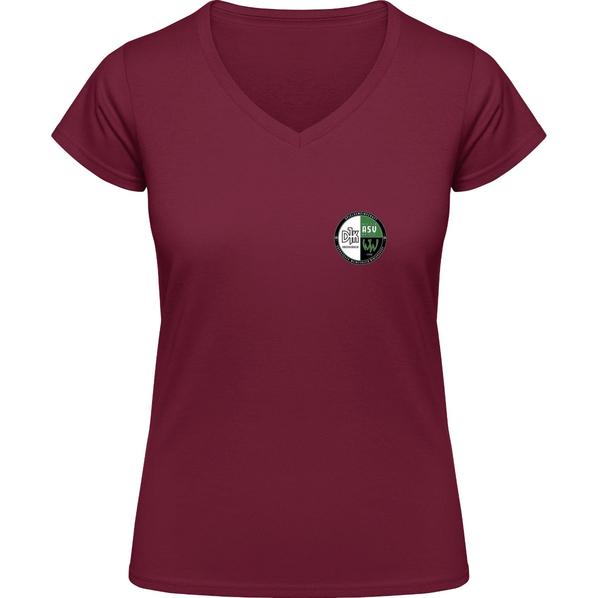 NO. 126 HAKRO DAMEN V-SHIRT CLASSIC – Vereinslogo herzseitig Weinrot Vorderseite