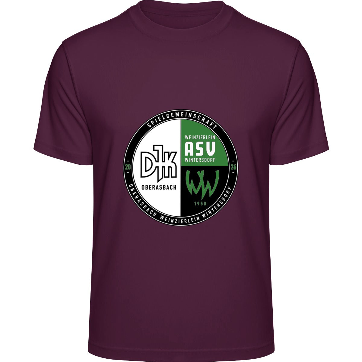 Aktion Sport T-Shirt Herren JC001 VA-JC001 – Vereinslogo mittig Burgundy Vorderseite