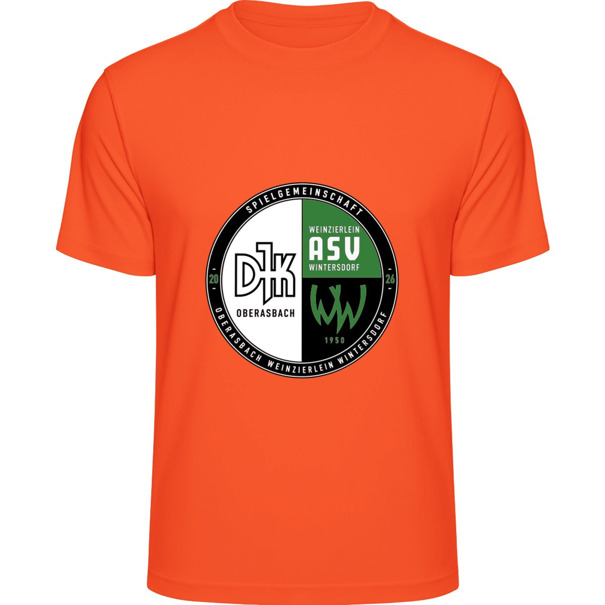 Aktion Sport T-Shirt Herren JC001 VA-JC001 – Vereinslogo mittig Electric Orange Vorderseite