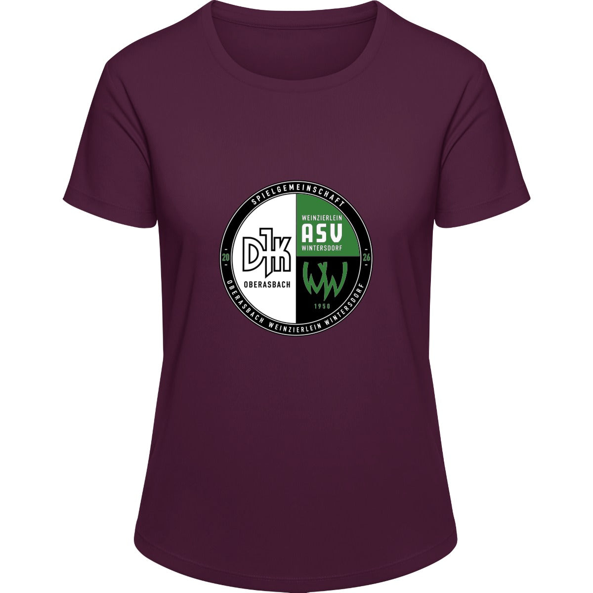 Aktion Sport T-Shirt Damen JC005 VA-JC005 – Vereinslogo mittig Burgundy Vorderseite