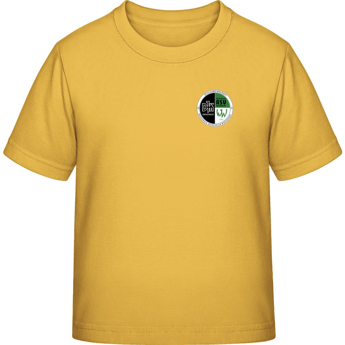 B&C Exact 190 Kids T-Shirt BCTK301 – Vereinslogo herzseitig Gold Vorderseite