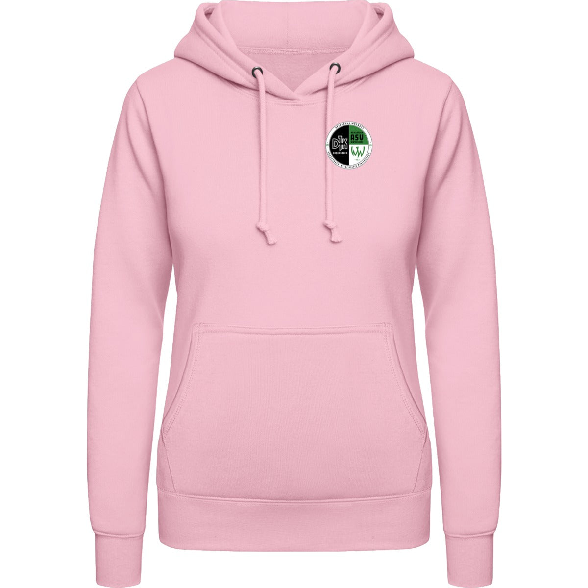 College Hoodie Women JH001F – Vereinslogo herzseitig Baby Pink Vorderseite