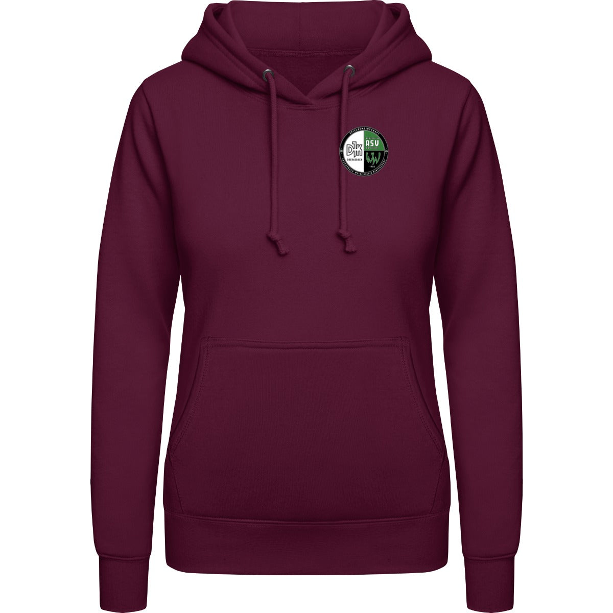 College Hoodie Women JH001F – Vereinslogo herzseitig Burgundy Vorderseite