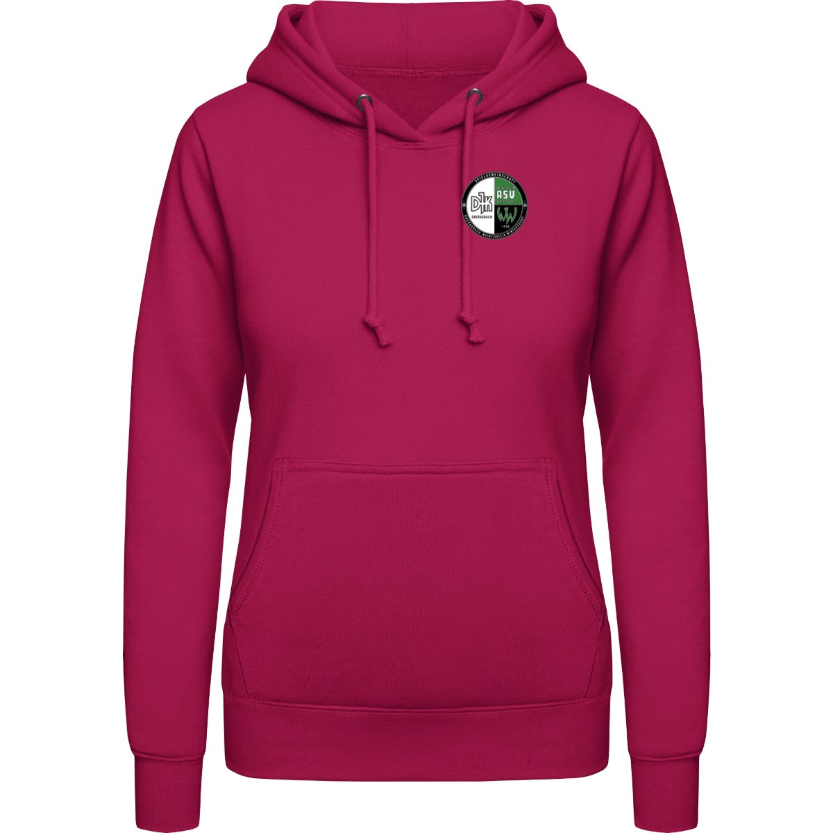 College Hoodie Women JH001F – Vereinslogo herzseitig Hot Pink Vorderseite