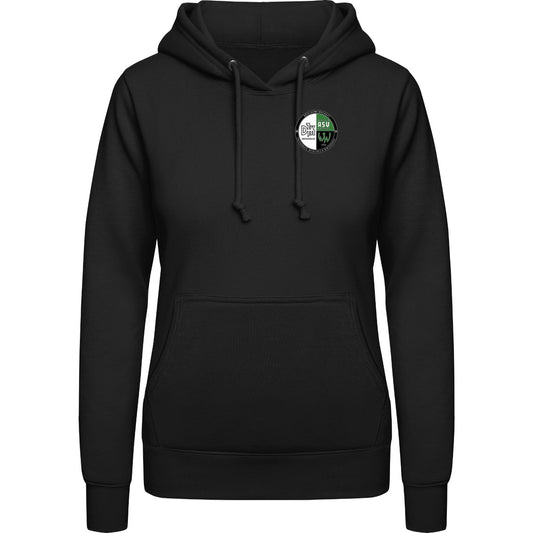 College Hoodie Women JH001F – Vereinslogo herzseitig Jet Black Vorderseite