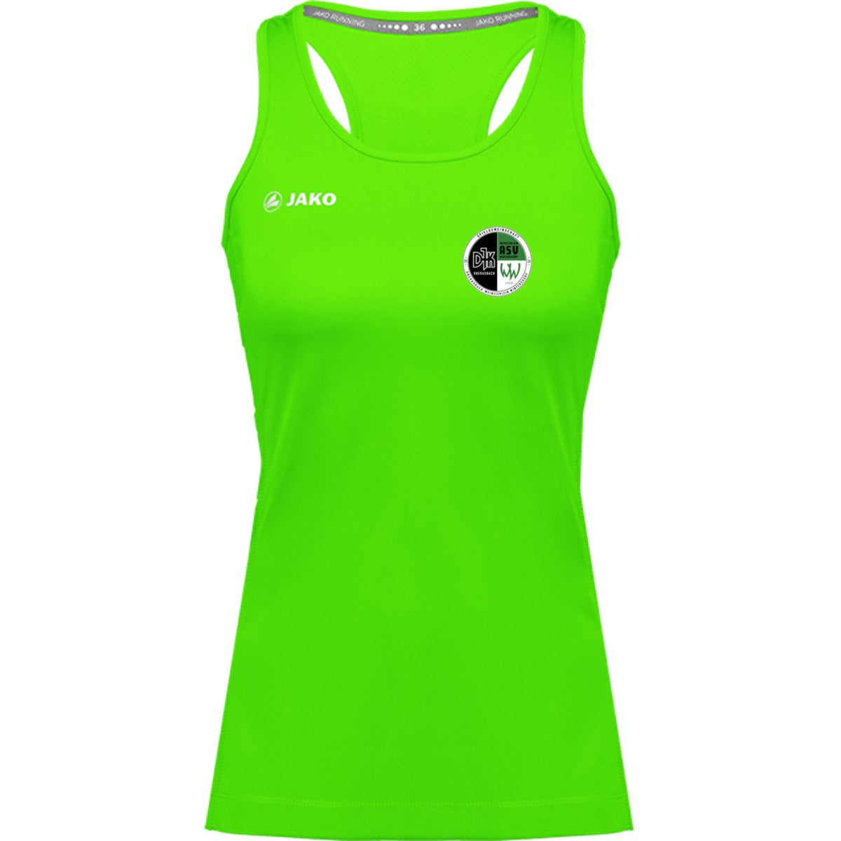 6075W-Womens-Tank – Vereinslogo herzseitig Neongruen Vorderseite