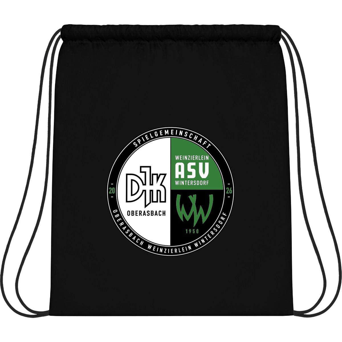 WM110-Cotton-Gymsac – Vereinslogo mittig groß Black/Black Vorderseite