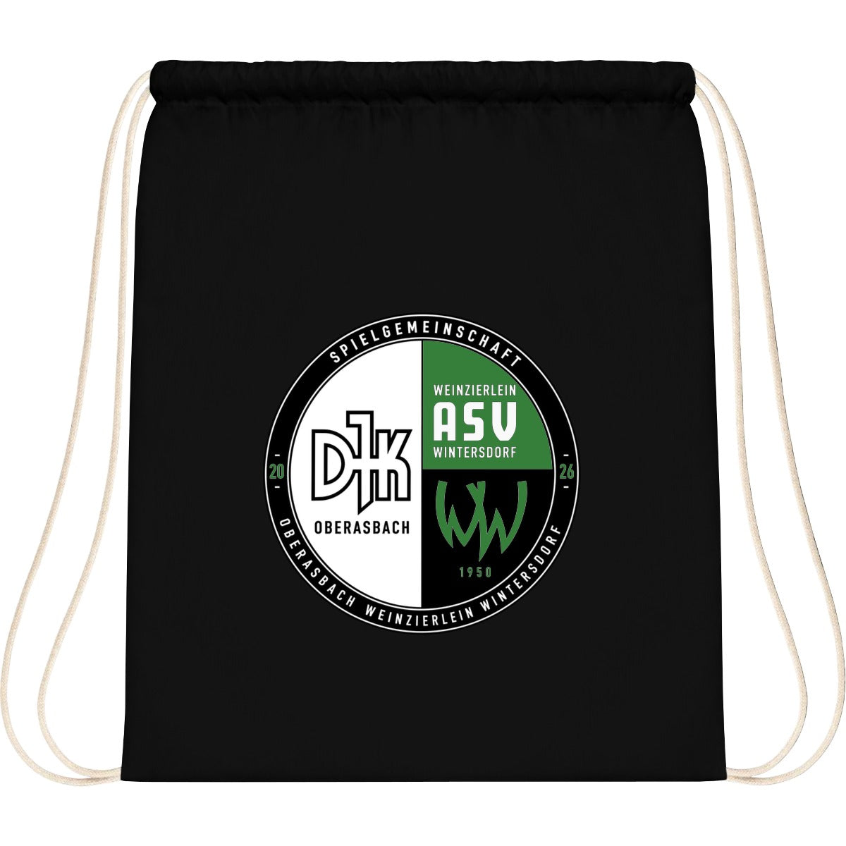 WM110-Cotton-Gymsac – Vereinslogo mittig groß Black Vorderseite