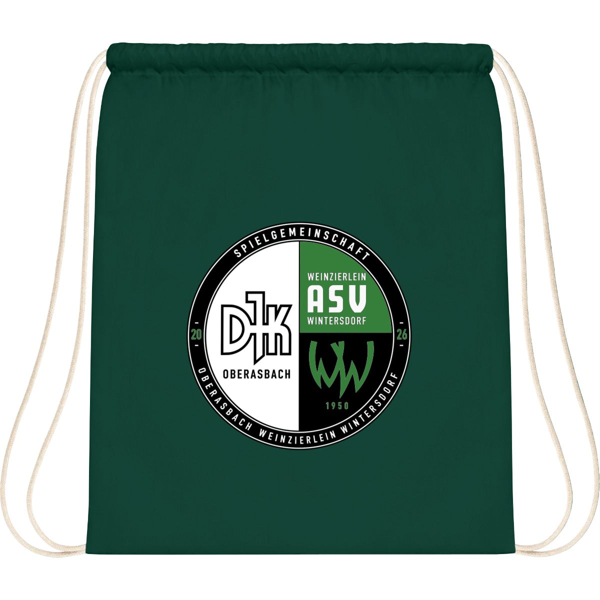 WM110-Cotton-Gymsac – Vereinslogo mittig groß Bottle Green Vorderseite