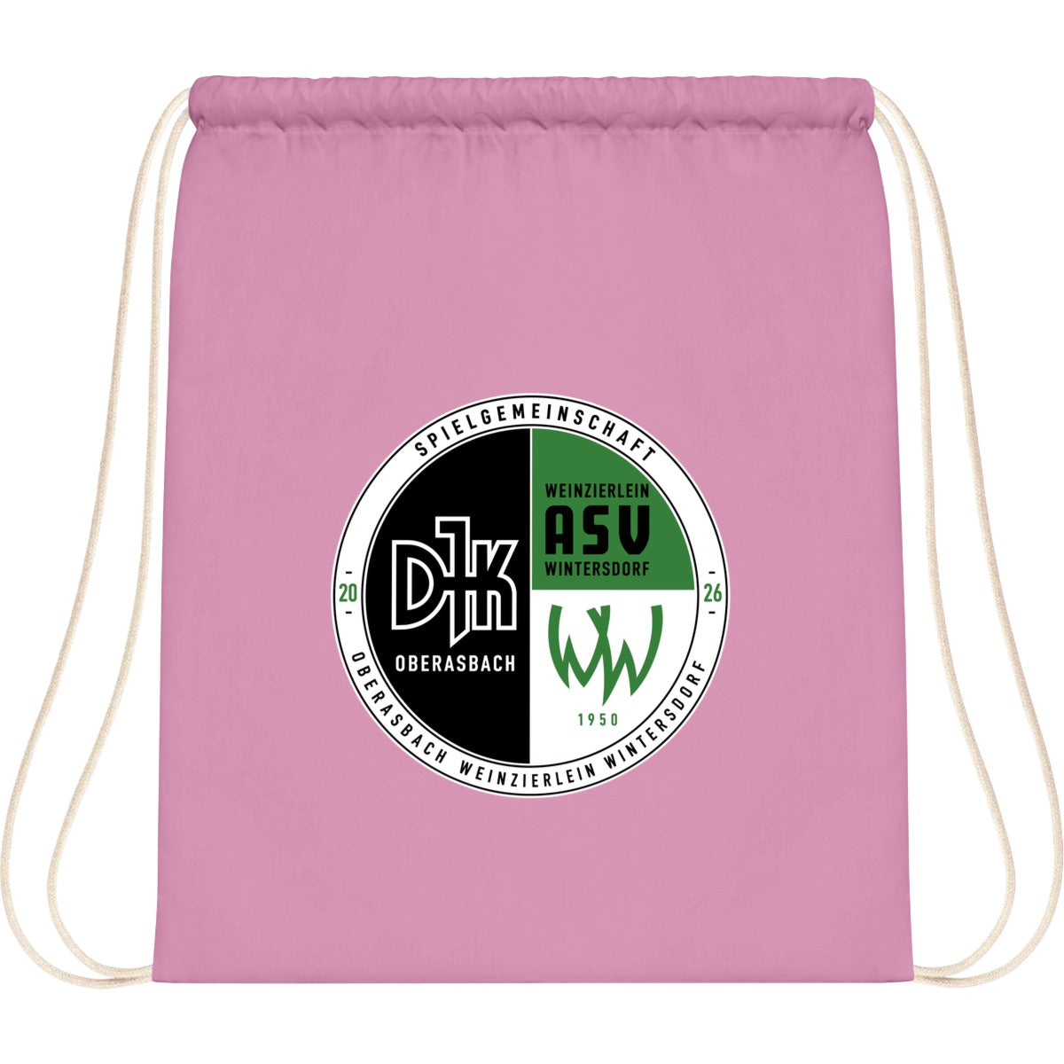 WM110-Cotton-Gymsac – Vereinslogo mittig groß Classic Pink/White Vorderseite