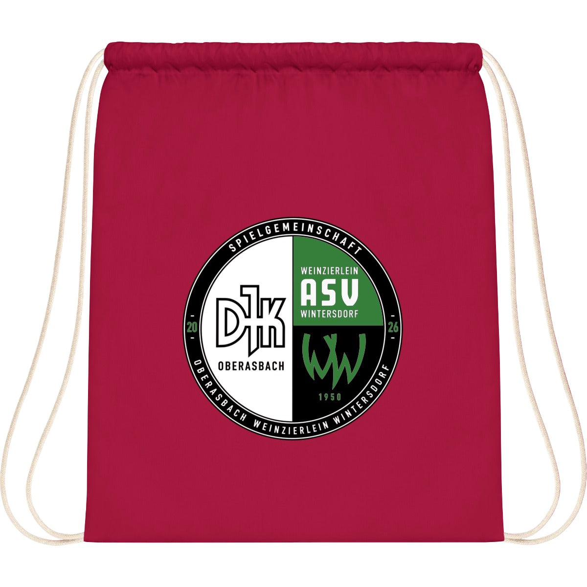 WM110-Cotton-Gymsac – Vereinslogo mittig groß Classic Red Vorderseite
