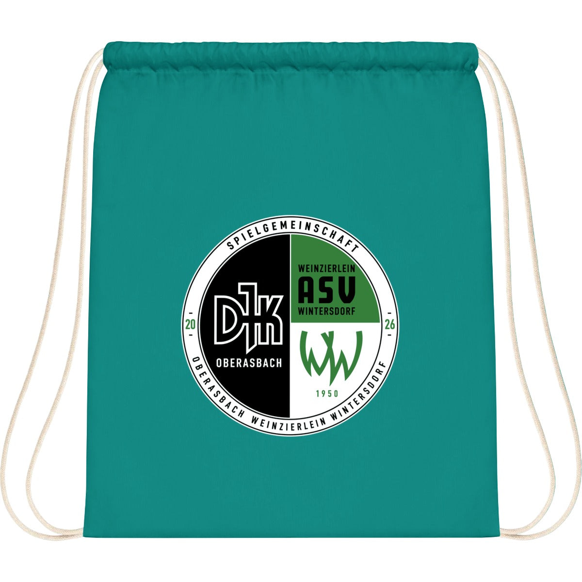 WM110-Cotton-Gymsac – Vereinslogo mittig groß Emerald Vorderseite