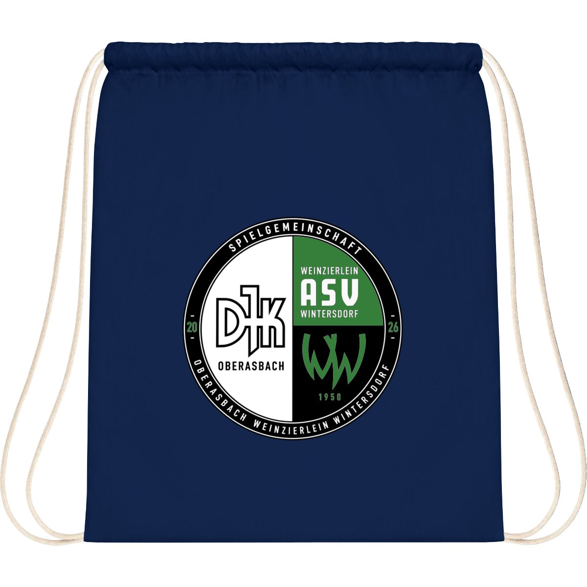WM110-Cotton-Gymsac – Vereinslogo mittig groß French Navy Vorderseite