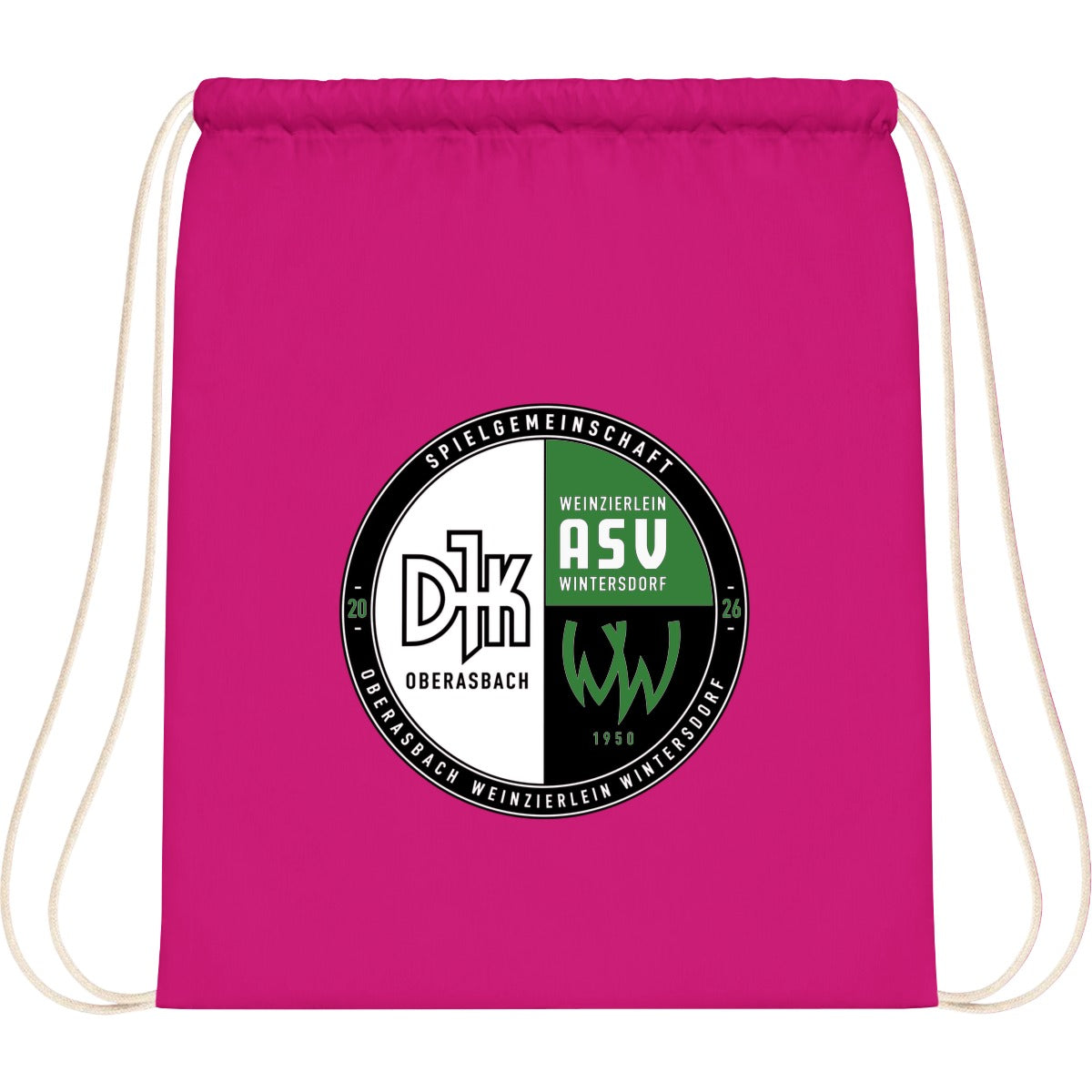 WM110-Cotton-Gymsac – Vereinslogo mittig groß Fuchsia Vorderseite