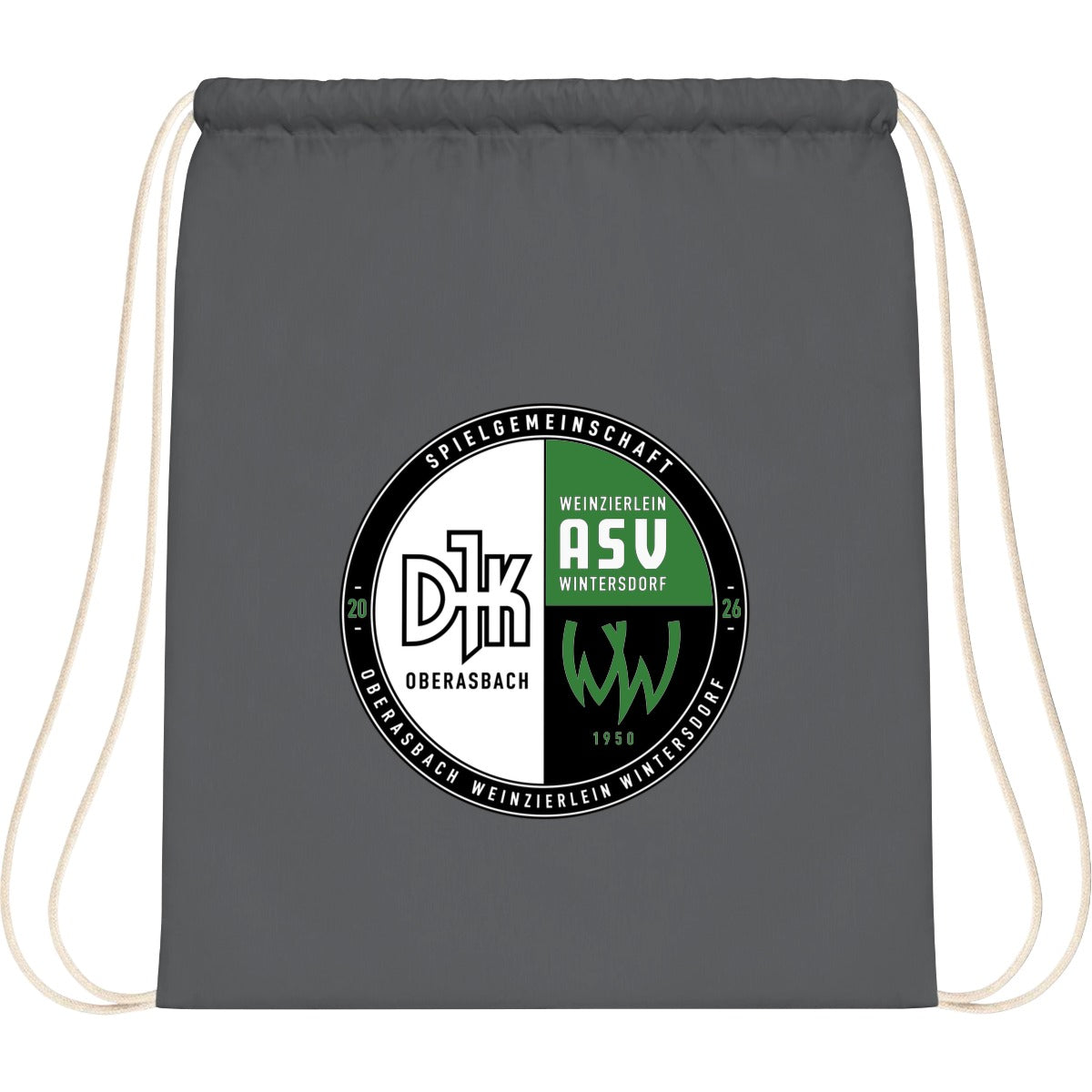 WM110-Cotton-Gymsac – Vereinslogo mittig groß Graphite Grey Vorderseite