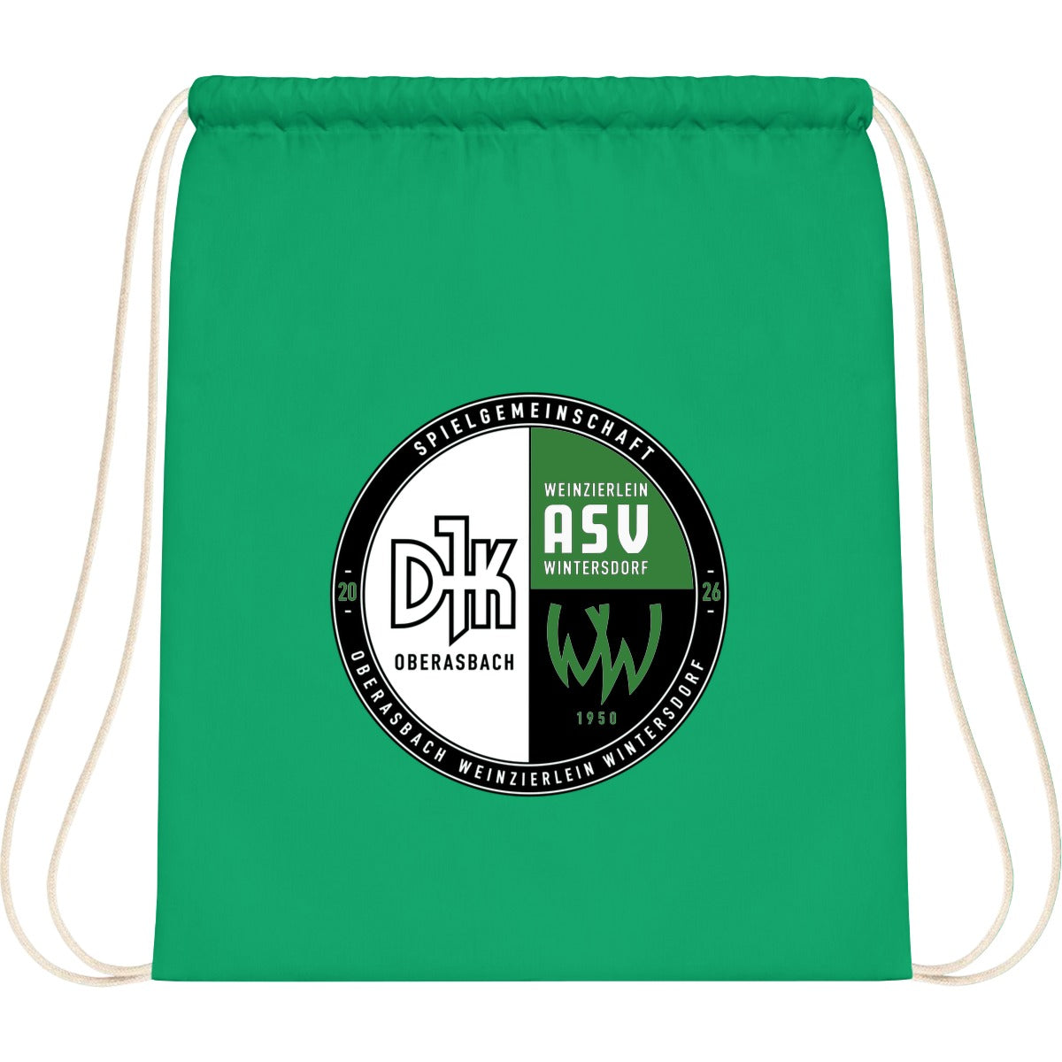 WM110-Cotton-Gymsac – Vereinslogo mittig groß Kelly Green Vorderseite