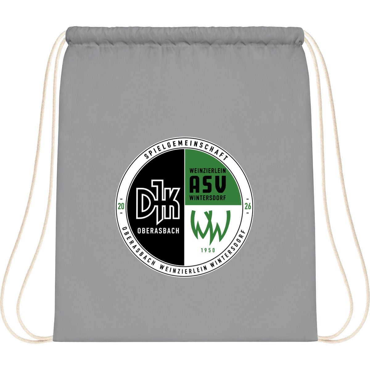 WM110-Cotton-Gymsac – Vereinslogo mittig groß Light Grey Vorderseite