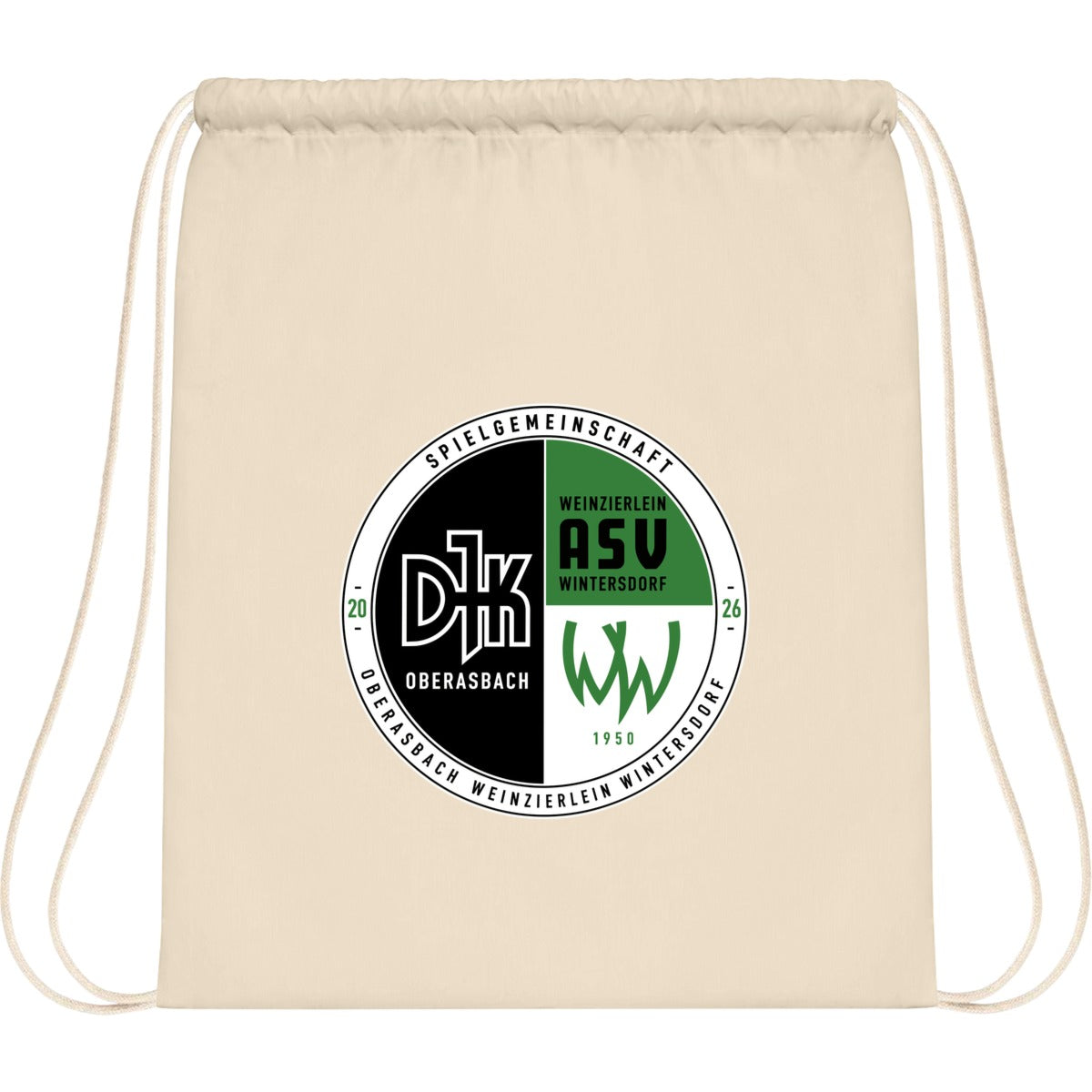 WM110-Cotton-Gymsac – Vereinslogo mittig groß Natural Vorderseite