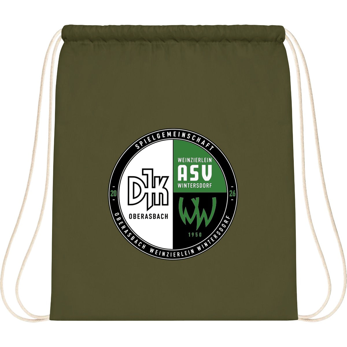 WM110-Cotton-Gymsac – Vereinslogo mittig groß Olive Green Vorderseite