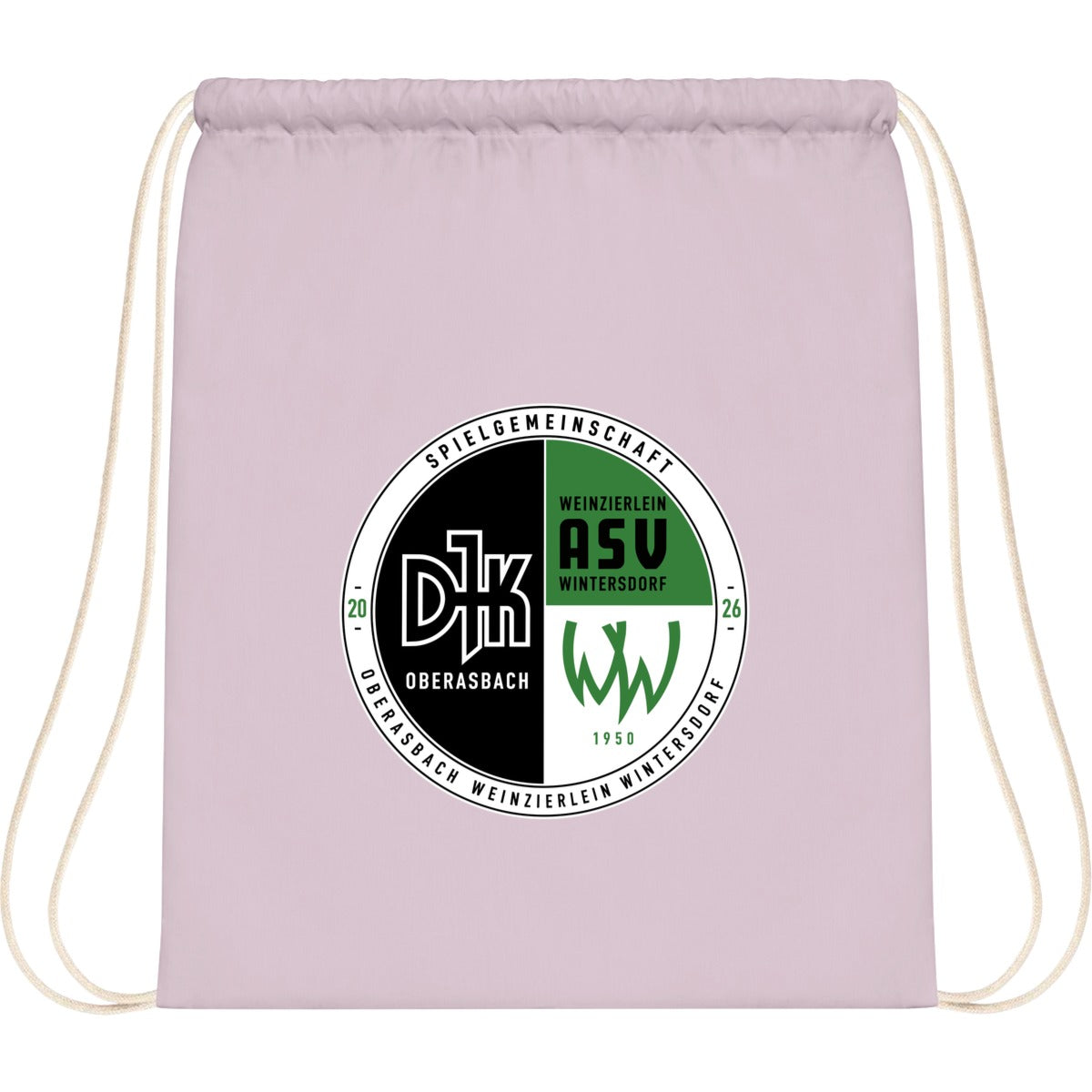 WM110-Cotton-Gymsac – Vereinslogo mittig groß Pastel Pink/White Vorderseite