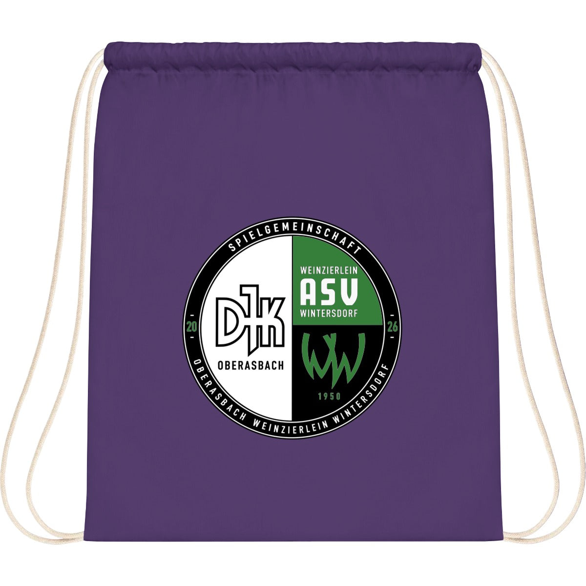 WM110-Cotton-Gymsac – Vereinslogo mittig groß Purple Vorderseite