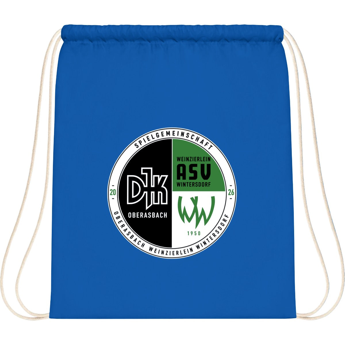 WM110-Cotton-Gymsac – Vereinslogo mittig groß Sapphire Blue Vorderseite
