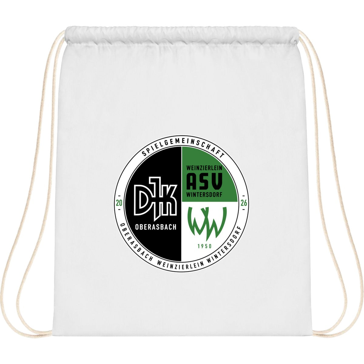 WM110-Cotton-Gymsac – Vereinslogo mittig groß White Vorderseite